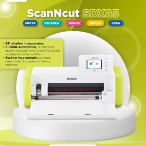 Plotter de corte Brother ScanNCut SDX85 blanco y verde con escáner y cuchilla automática para manualidades, vinil y tela.
