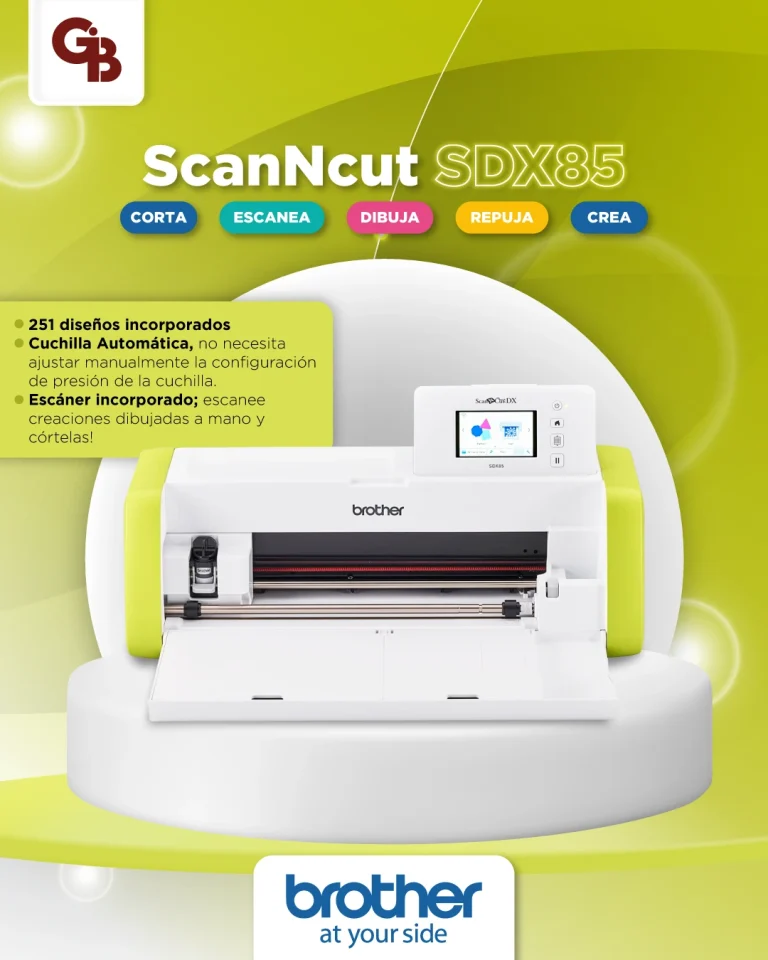 Plotter de corte Brother ScanNCut SDX85 blanco y verde con escáner y cuchilla automática para manualidades, vinil y tela.